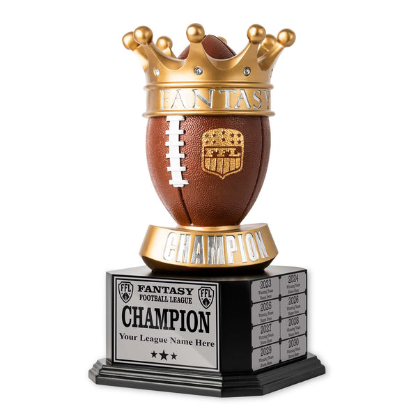 15 Perpetual Fantasy Football Trophy - Golden Crown Football