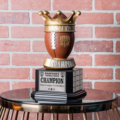 15" Perpetual Fantasy Football Trophy -  Golden Crown Football